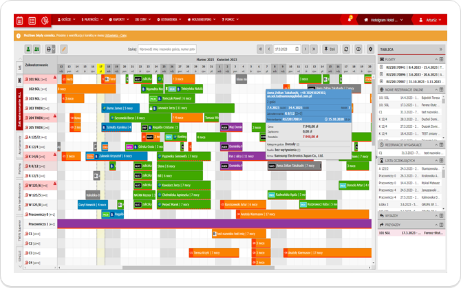 Interactive reservation calendar