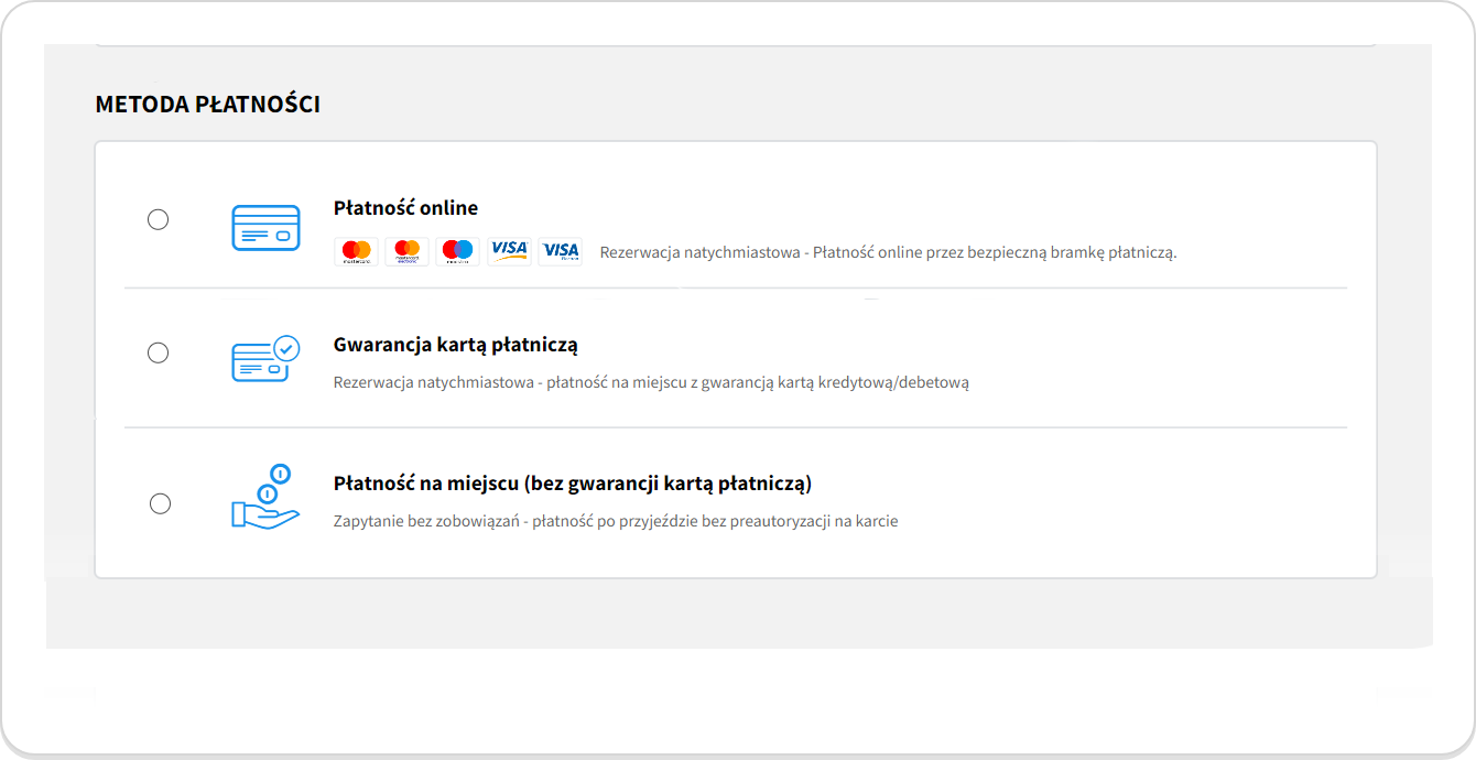 Variable payment method settings