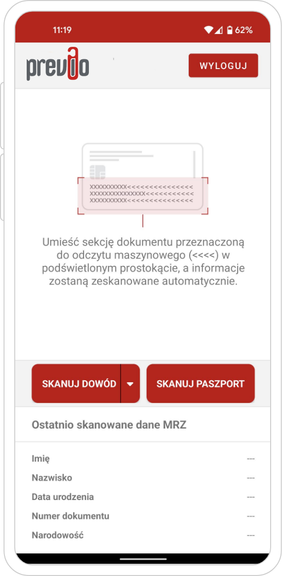 Telefon komórkowy z aplikacją ScanID 